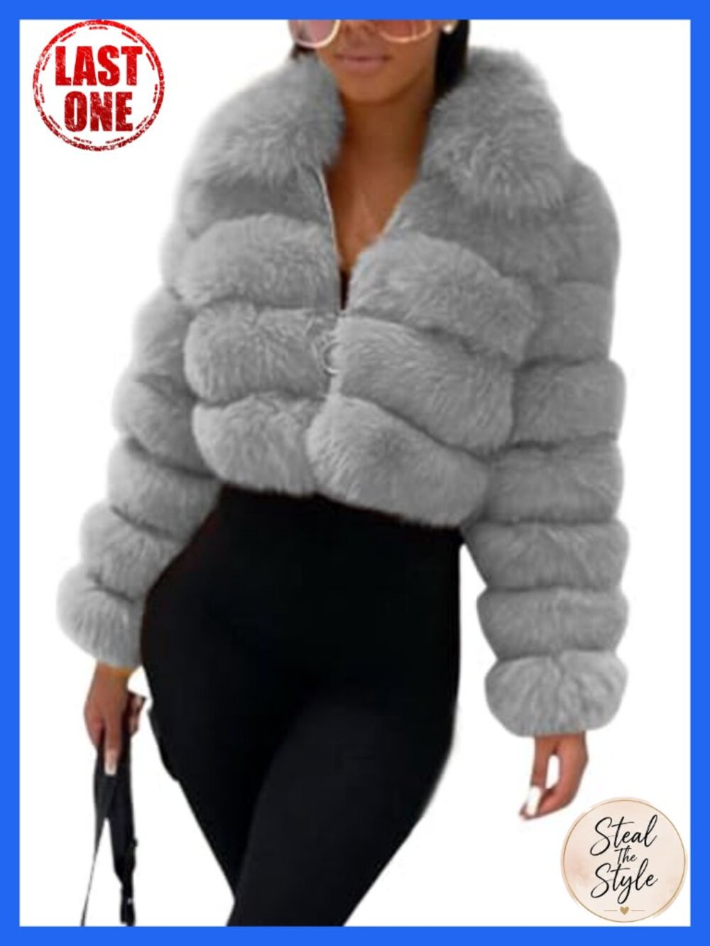 Faux Fur Cropped Puffer Jacket Zip Up Winter Warm Fuzzy Coat